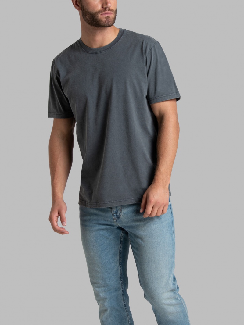 Men's Fruit Of The Loom Garment Dyed Crew T Shirts Charcoal | BCP016784