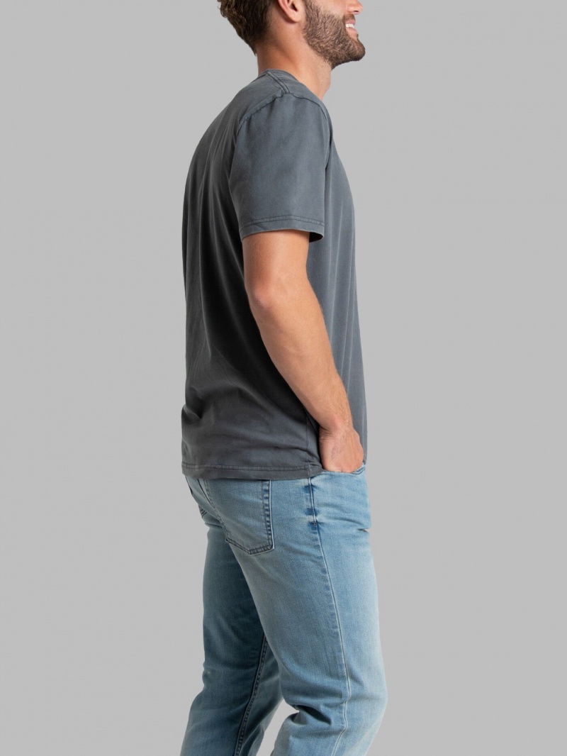 Men's Fruit Of The Loom Garment Dyed Crew T Shirts Charcoal | BCP016784