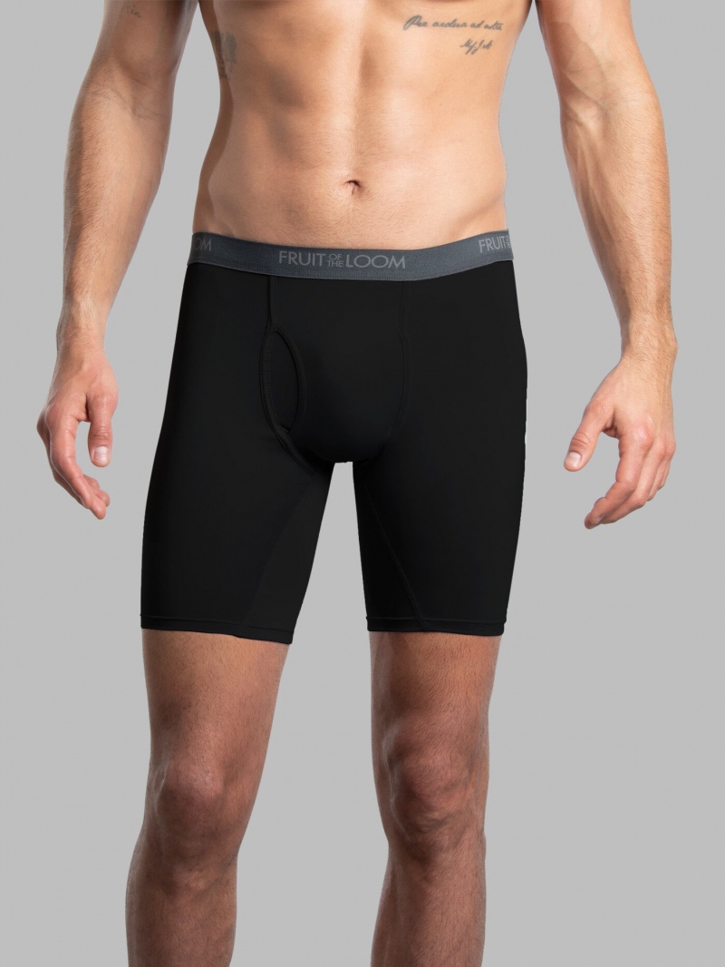 Men's Fruit Of The Loom Micro-Stretch Long Leg, 5 Pack Boxer Briefs Black | SFL295041