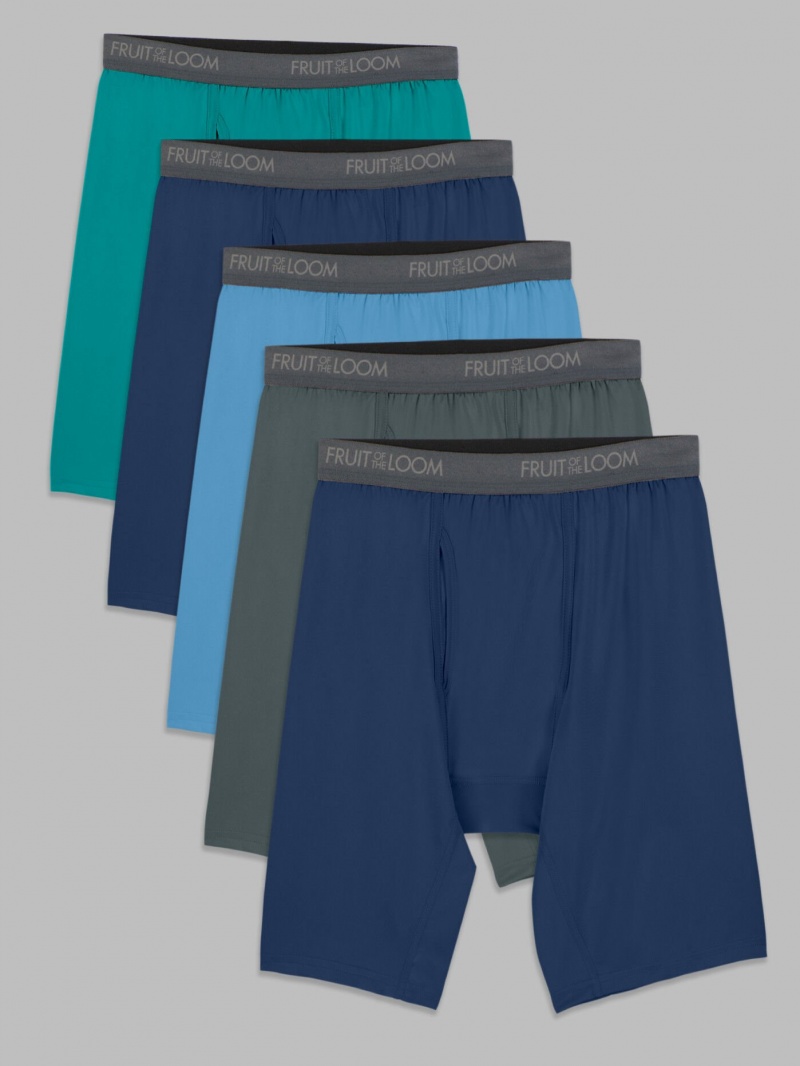 Men's Fruit Of The Loom Micro-Stretch Long Leg, 5 Pack Boxer Briefs Assorted | EHA316047