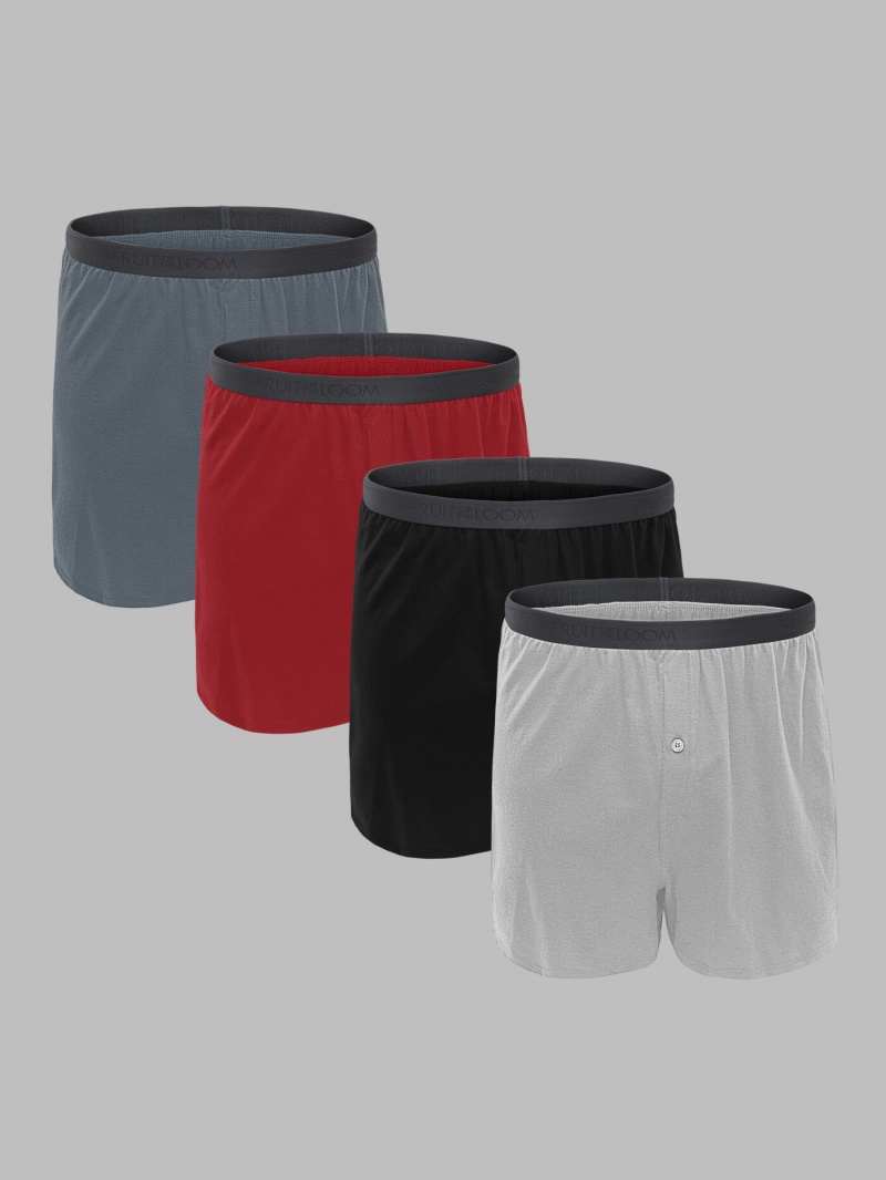 Men's Fruit Of The Loom Premium Knit Boxer, 4 Pack Boxers Assorted | MSH463297