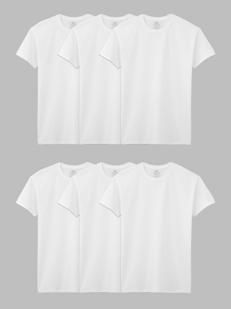 Men\'s Fruit Of The Loom Short Sleeve Crew, Extended Sizes 6 Pack T Shirts White | NHQ846397