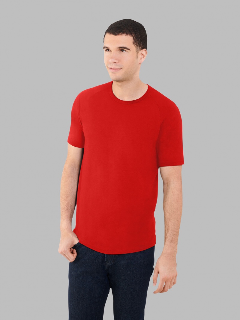 Men\'s Fruit Of The Loom Short Sleeve EverLight™ Raglan, 2 Pack T Shirts True Red | CHU254016