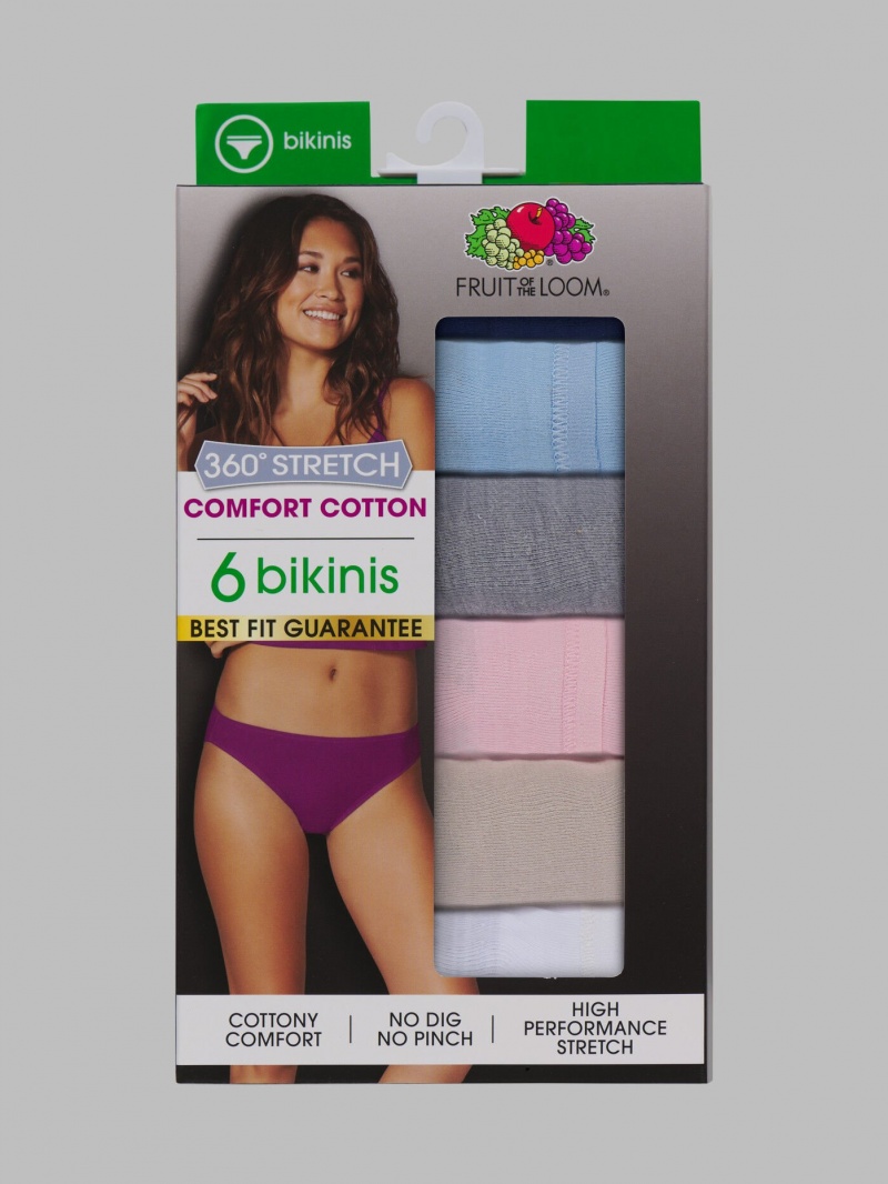 Women's Fruit Of The Loom 360 Stretch Comfort Cotton, 6 Pack Bikinis Assorted | WZV715308
