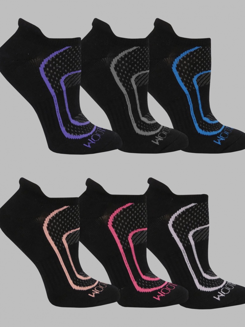 Women's Fruit Of The Loom CoolZone® No Show Tab, 6 Pack Socks Black Assorted Black Multi | XHL756049