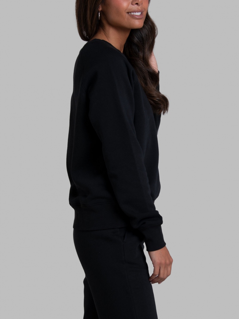 Women's Fruit Of The Loom Crafted Comfort Favorite Fleece Crew Sweatshirt Black Ink | XMN570861