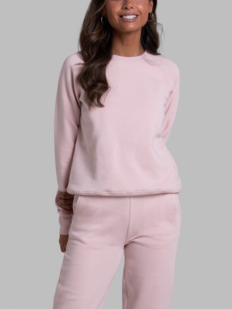 Women's Fruit Of The Loom Crafted Comfort Favorite Fleece Crew Sweatshirt Blushing Rose | FTC647058