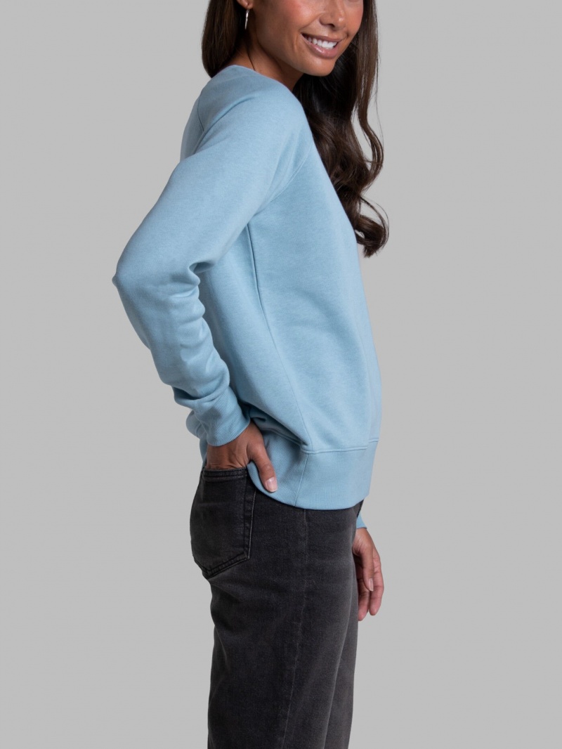 Women's Fruit Of The Loom Crafted Comfort Favorite Fleece Crew Sweatshirt Neptune Blue | MSD541267