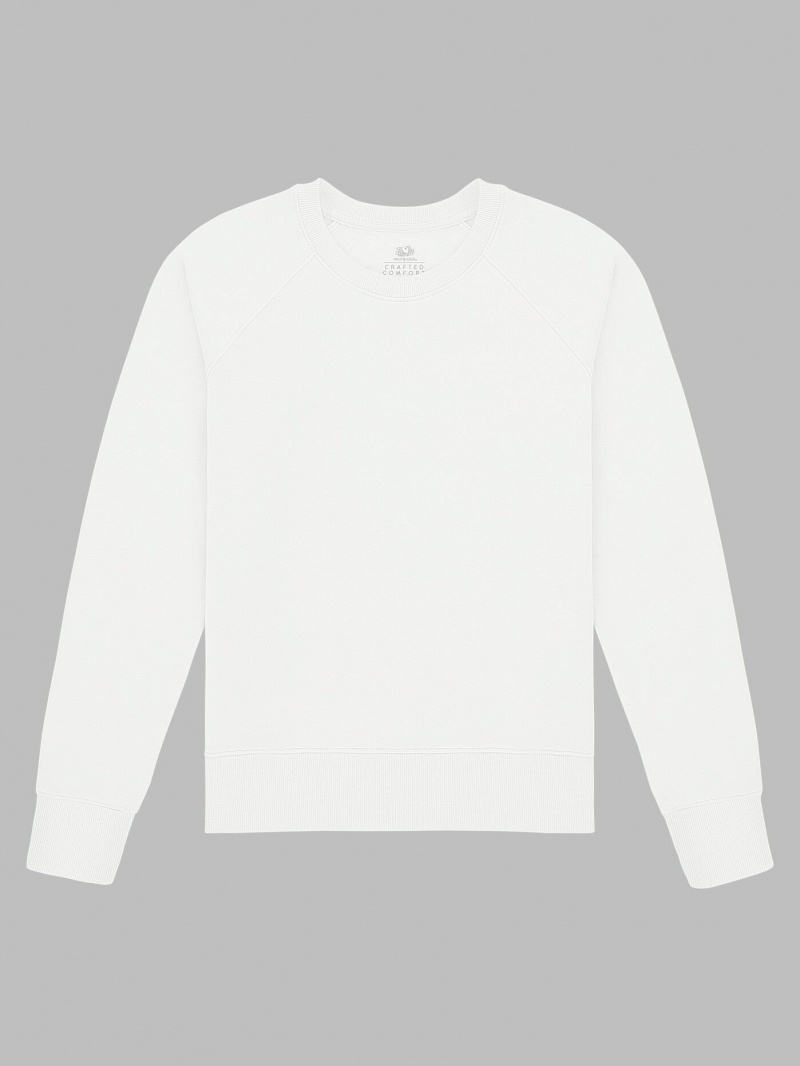 Women's Fruit Of The Loom Crafted Comfort Favorite Fleece Crew Sweatshirt Sweet Cream | GNL095368
