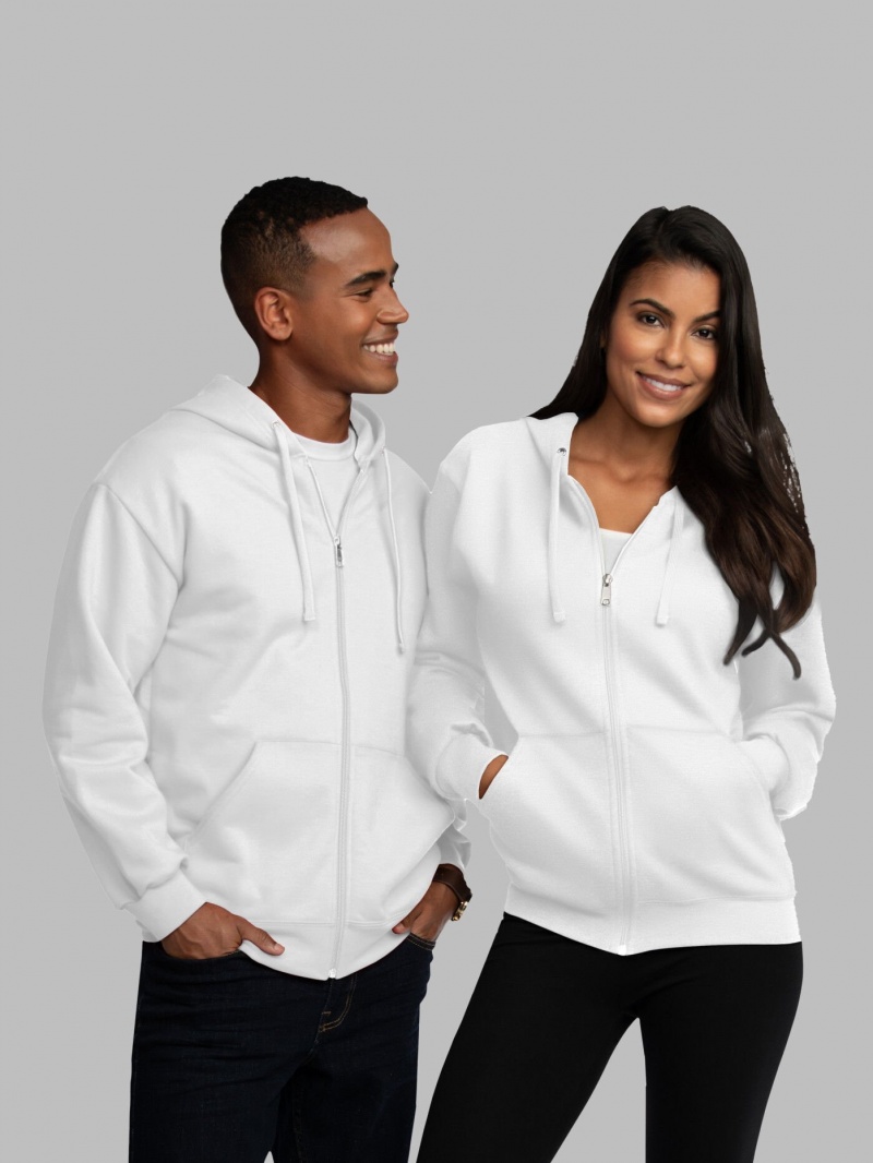Women\'s Fruit Of The Loom EverSoft® Fleece Full Zip Hoodie White | PNE172905