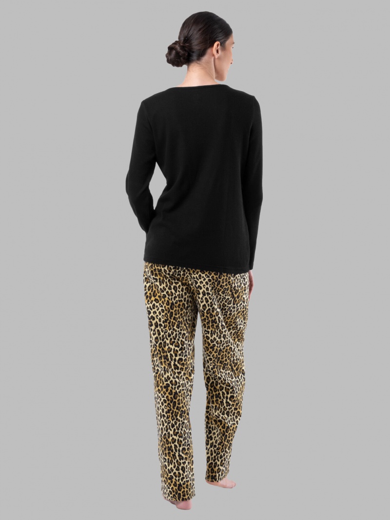 Women's Fruit Of The Loom Flannel Bottom, 2 Piece Set Sleepwear Black/Natural Animal | DBL192576