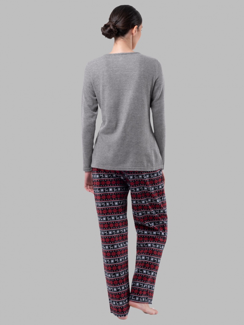 Women's Fruit Of The Loom Flannel Bottom, 2 Piece Set Sleepwear Grey/Fair Isle Black | RFS359184