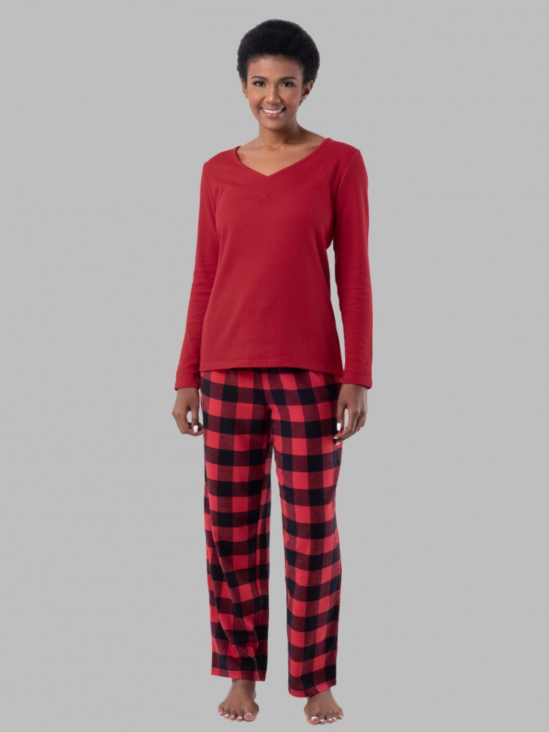 Women\'s Fruit Of The Loom Flannel Bottom, 2 Piece Set Sleepwear Radiant Red/Buffalo Check | GIF290583