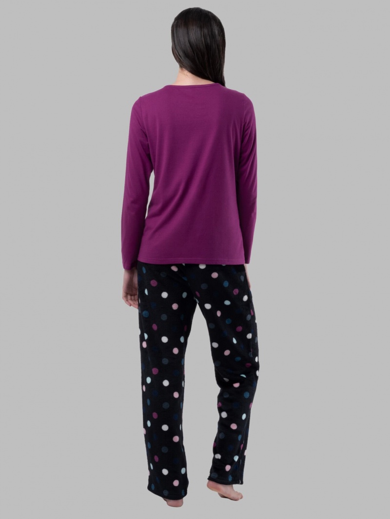 Women's Fruit Of The Loom Fleece Bottom, 2 Piece Set Sleepwear Royal Berry/Multi Dots Print | EJR627198