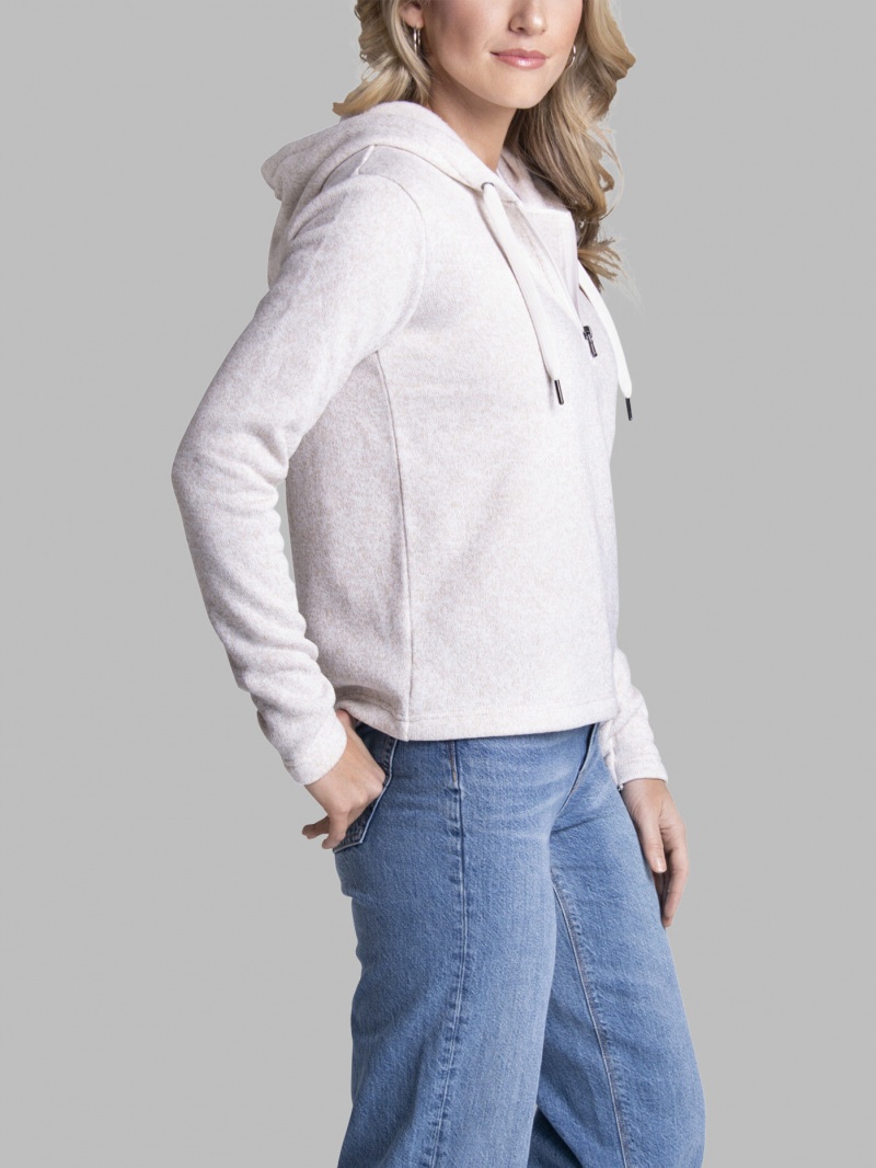 Women's Fruit Of The Loom Ladies Sweater Fleece Quarter Zip Pullover Hoodie Stone | ZBG647519