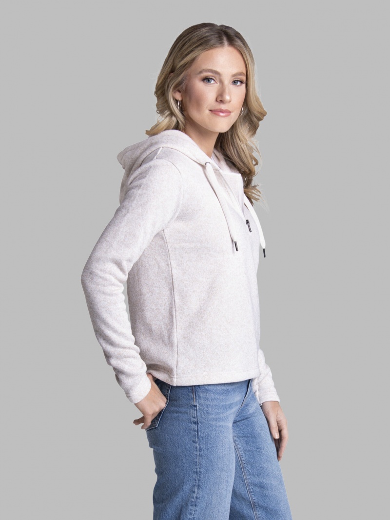 Women\'s Fruit Of The Loom Ladies Sweater Fleece Quarter Zip Pullover Hoodie Stone | ZBG647519