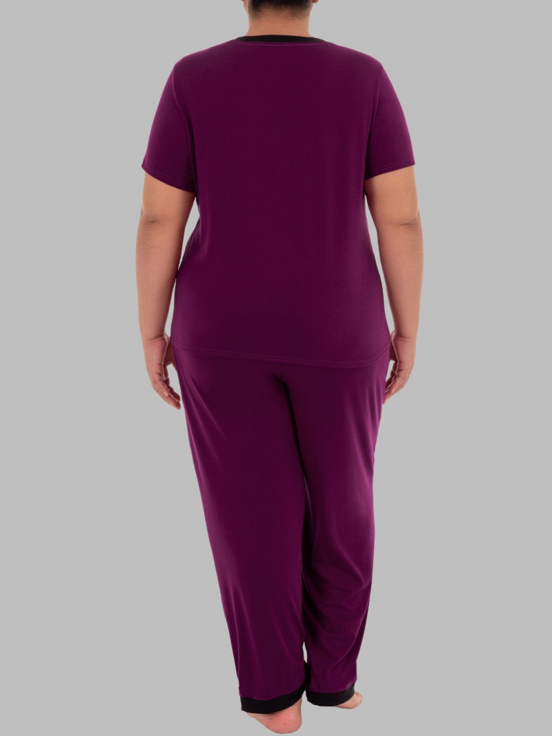 Women's Fruit Of The Loom Plus Fit for Me® Soft Breathable V-Neck, 2 Piece Set Pajamas Senberry | NQK237598