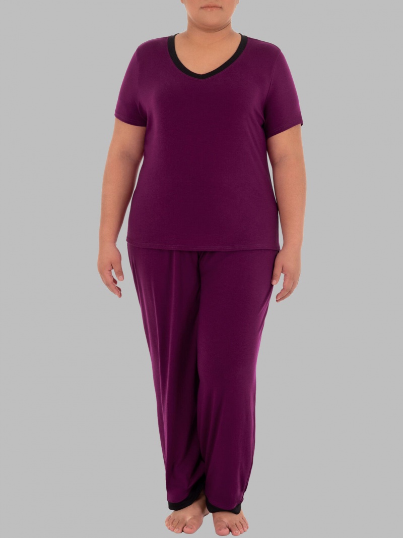Women\'s Fruit Of The Loom Plus Fit for Me® Soft Breathable V-Neck, 2 Piece Set Pajamas Senberry | NQK237598