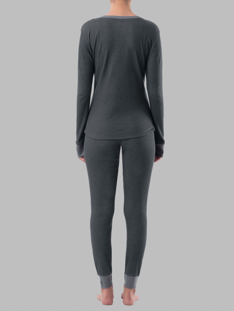 Women's Fruit Of The Loom Raschel Henley Pant, 2-Piece Set Pajamas Raschel Dark Grey | BFQ920178