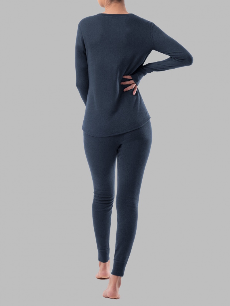 Women's Fruit Of The Loom Raschel Henley Pant, 2-Piece Set Pajamas Raschel Navy | HTL516928