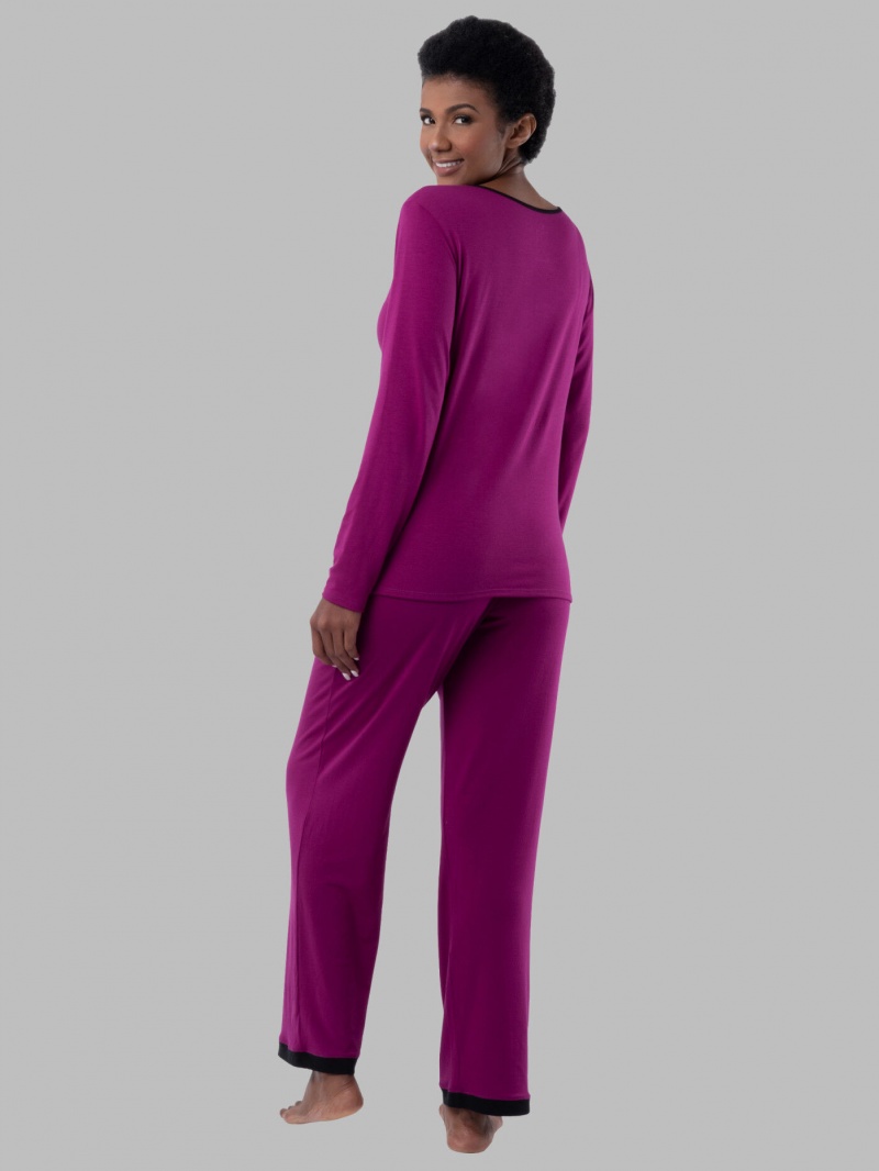 Women's Fruit Of The Loom Soft Breathable Crew Neck Long Sleeve Shirt Pant, 2-Piece Set Pajamas Senberry | FLG384296
