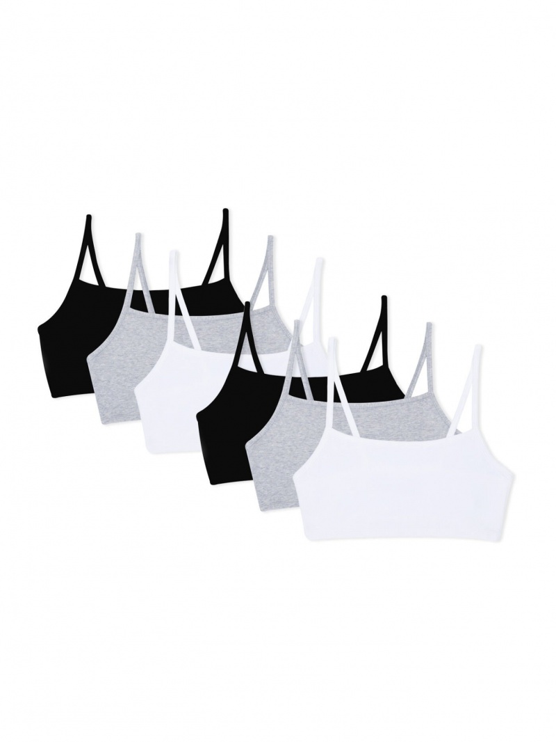 Women's Fruit Of The Loom Strappy, 6 Pack Sports Bra White/Grey/Black | QZC856013