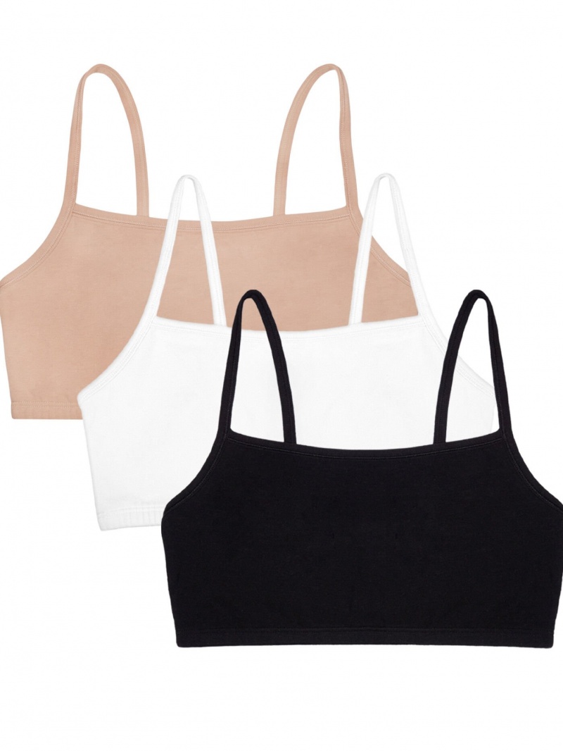 Women's Fruit Of The Loom Strappy Sports Bra, 3 Pack Sports Bra White/Sand/Black | KGN694812