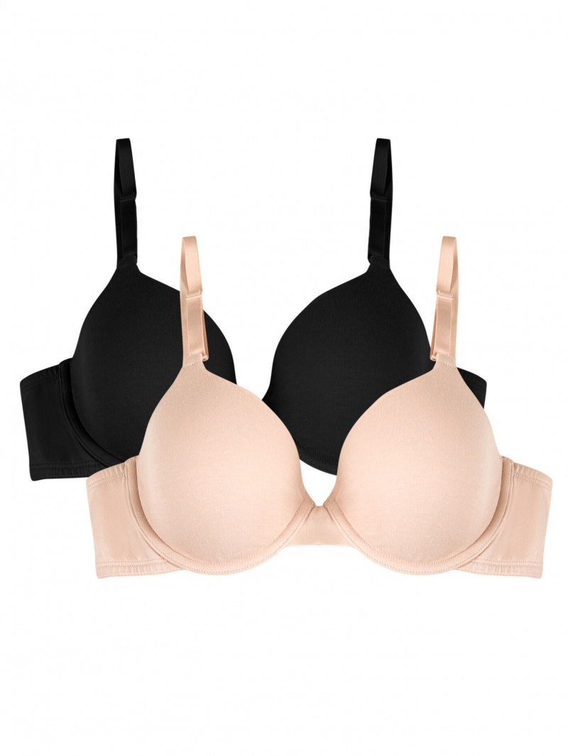 Women\'s Fruit Of The Loom T-Shirt Bra, 2 Pack Underwire Bra Black | CSU478536