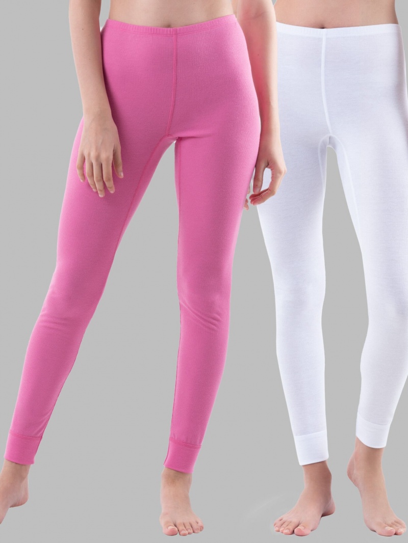 Women\'s Fruit Of The Loom Thermal, 2 Pack Bottoms Pink Berry/White | RNI481532