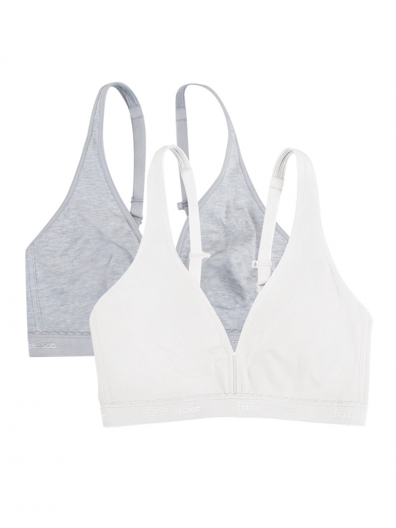 Women's Fruit Of The Loom Wirefree Cotton Bralette 2 Pack Wirefree Bra Heather Grey/White | CPE752908