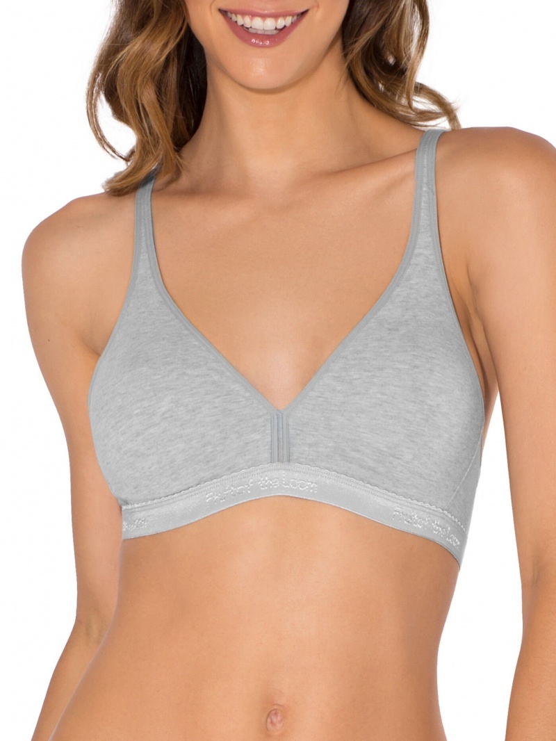 Women\'s Fruit Of The Loom Wirefree Cotton Bralette 2 Pack Wirefree Bra Heather Grey/White | CPE752908